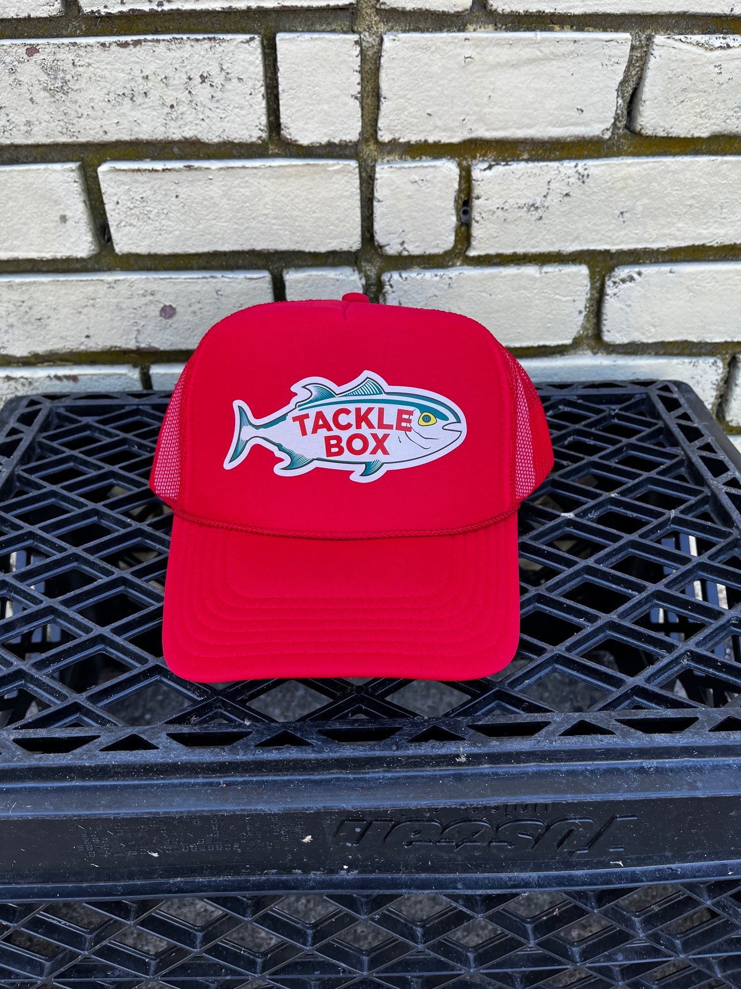 Tackle Box Retro Fish Trucker Hat - Crimson Red